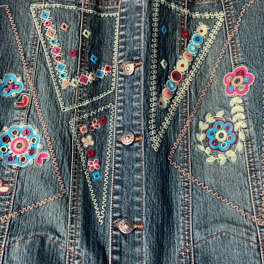 Cosmopolitan womens SZ M blue jean Floral Embroidered Jacket Vintage Beautiful - Picture 4 of 12